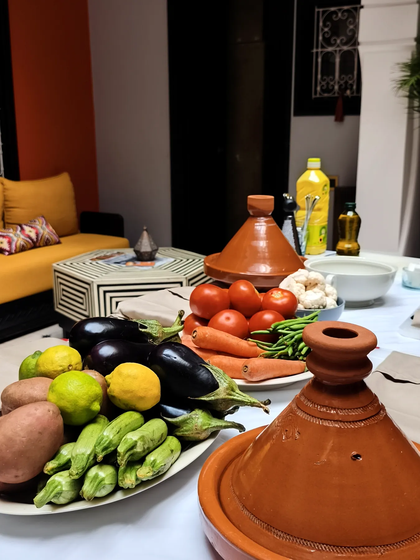 Vegetable tagines ready to cook during a vegan class