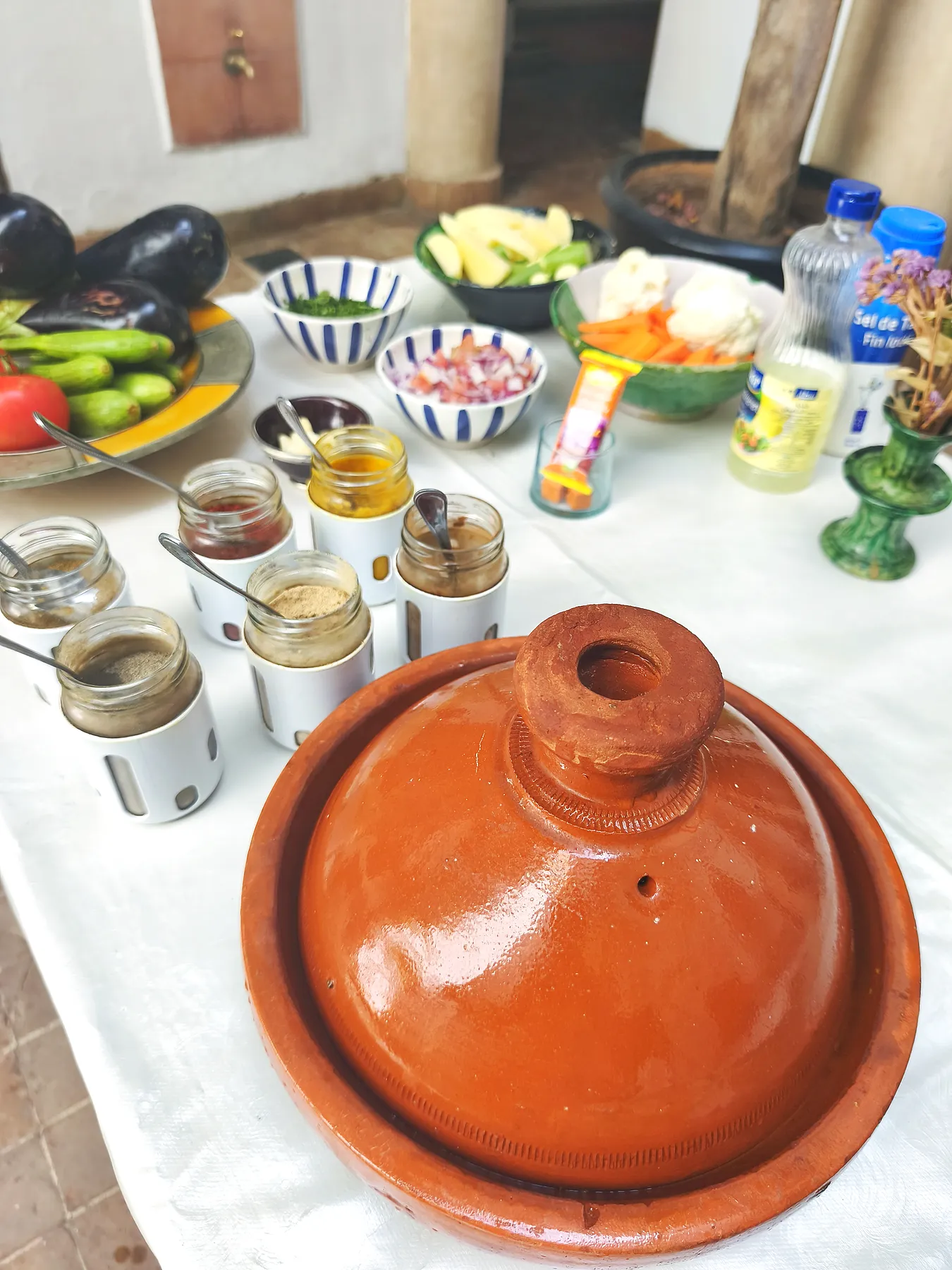 Moroccan vegan tagine served at the table